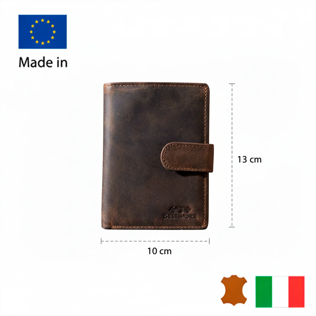 Personalized brown leather wallet for men, 10x13 cm, made in Europe, Italian leather gift